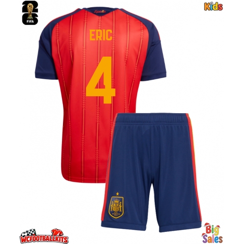 Spain Eric Garcia #4 Replica Home Stadium Kit for Kids World Cup 2026 Short Sleeve (+ pants)